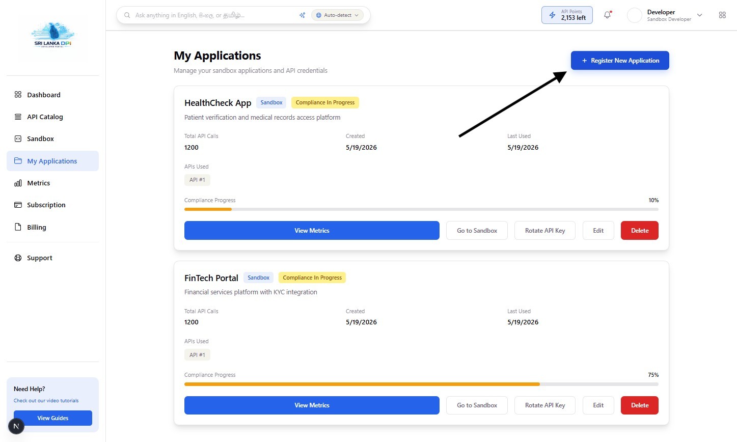 Register New Application